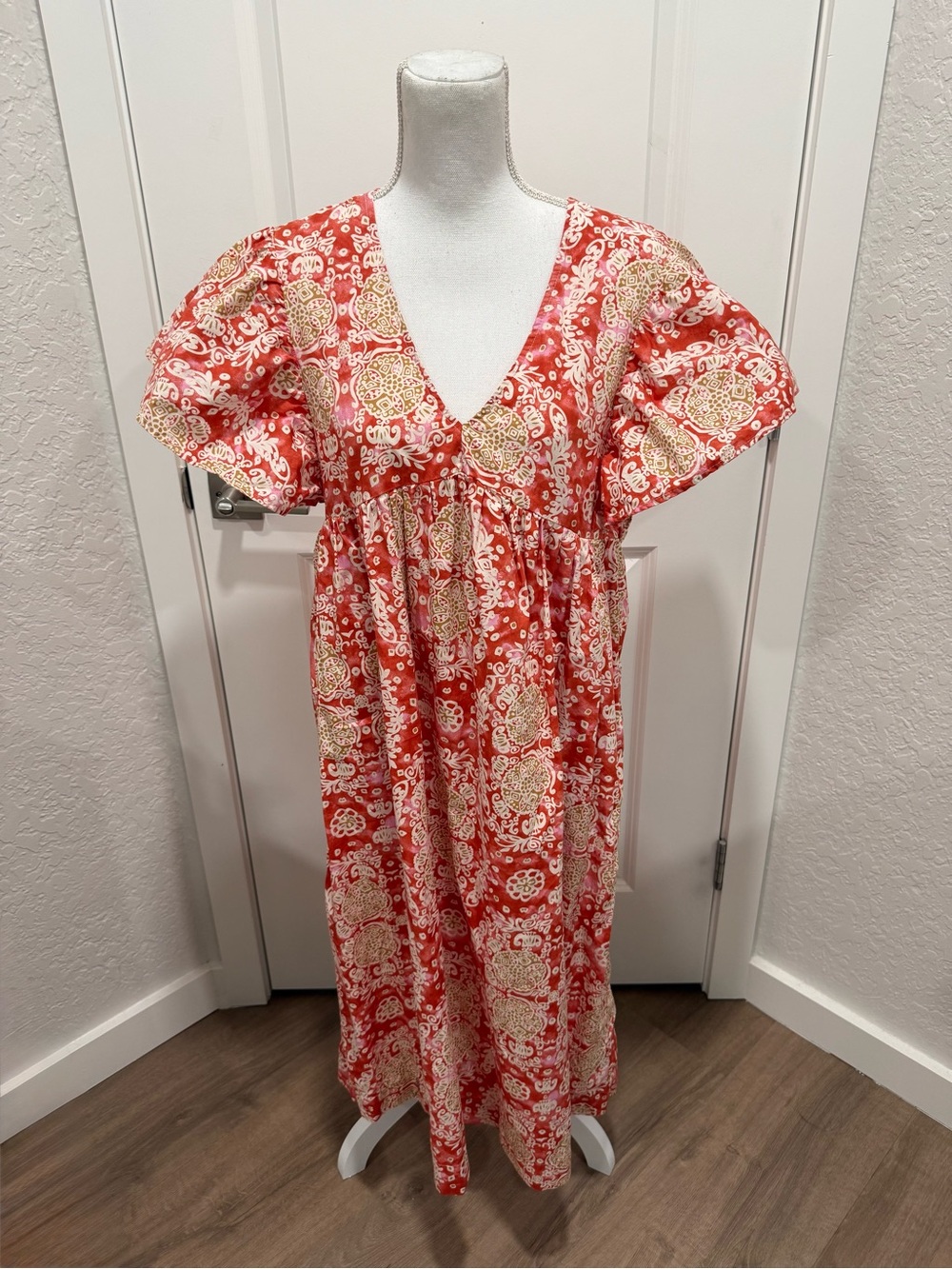 Anthropologie Maeve Printed Flutter-Sleeve Babydoll Dress Size Medium - Picture 2 of 11